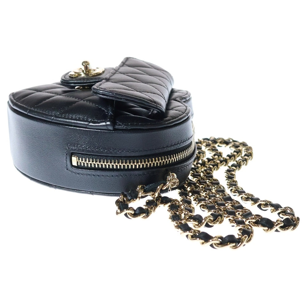 CHANEL(シャネル) マトラッセ ハート型 ココマーク チェーン クラッチ ショルダーバッグ ラムスキン レザー ゴールド金具 ブラック レディース AP2784 32番台