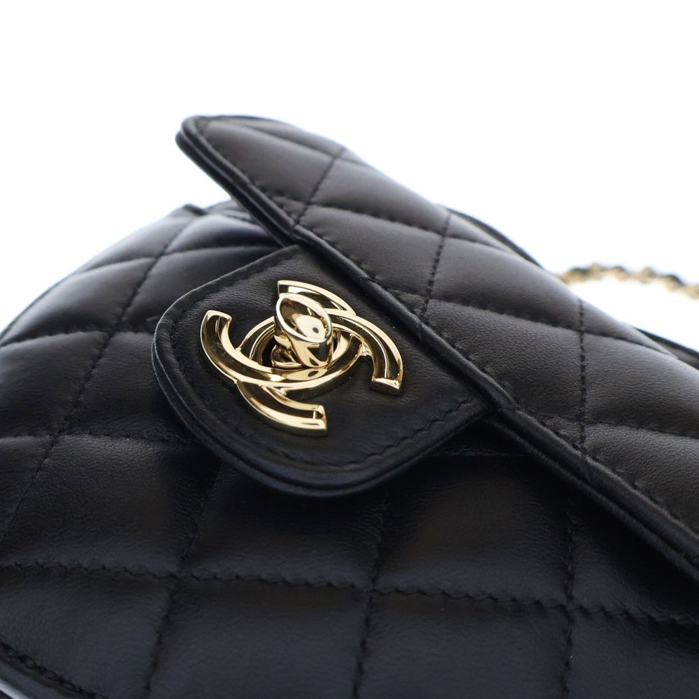 CHANEL(シャネル) マトラッセ ハート型 ココマーク チェーン クラッチ ショルダーバッグ ラムスキン レザー ゴールド金具 ブラック レディース AP2784 32番台