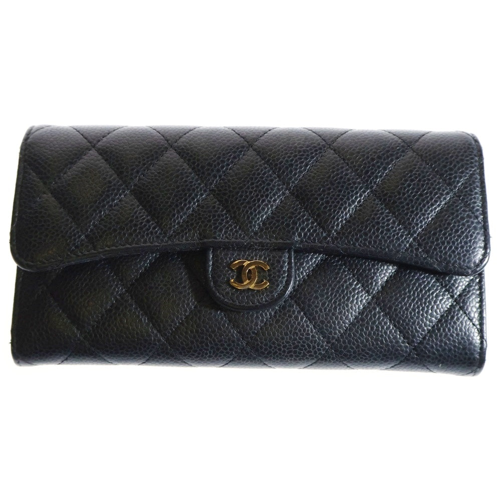 CHANEL(シャネル) マトラッセ キャビアスキン ココマーク レザー クラシックロングウォレット 長財布 ブラック A80758 26番台
