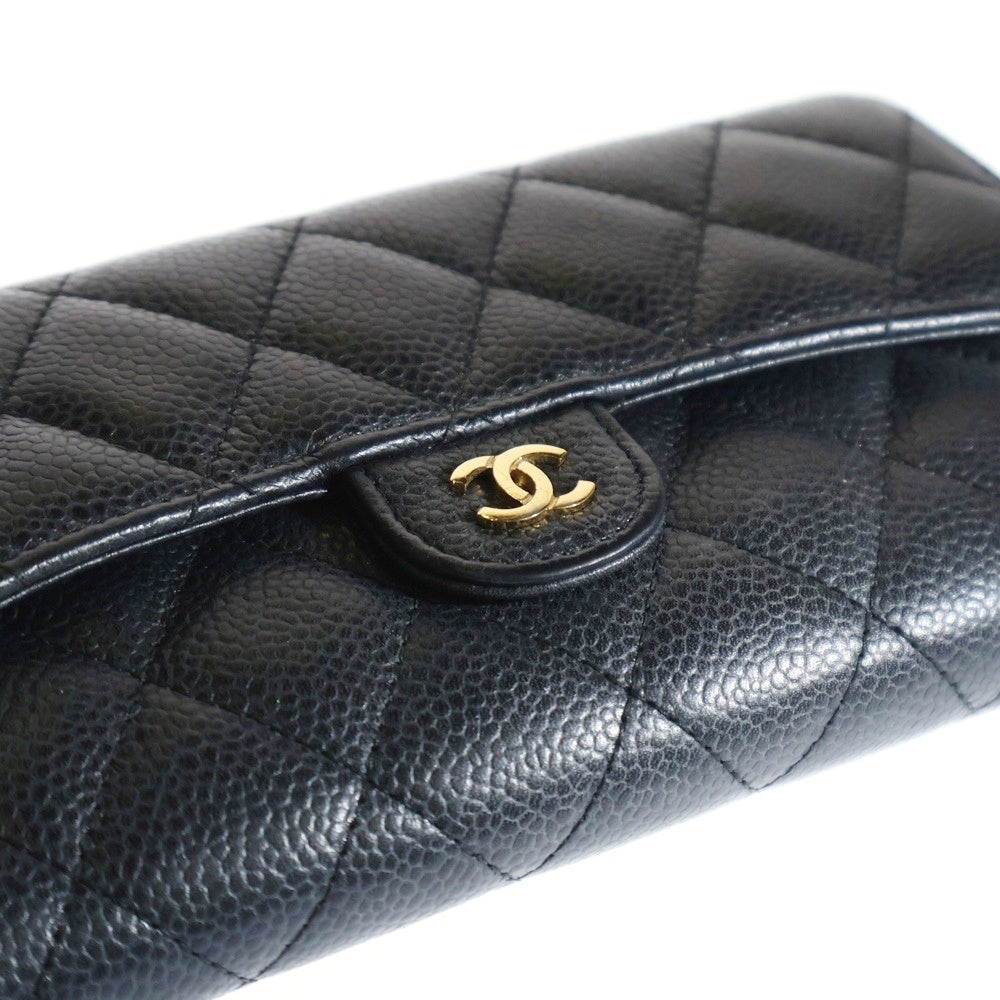 CHANEL(シャネル) マトラッセ キャビアスキン ココマーク レザー クラシックロングウォレット 長財布 ブラック A80758 26番台