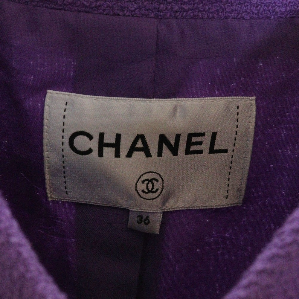 CHANEL(シャネル) ココマーク 金ボタン ノーカラー ツイードジャケット パープル レディース P62716V18958