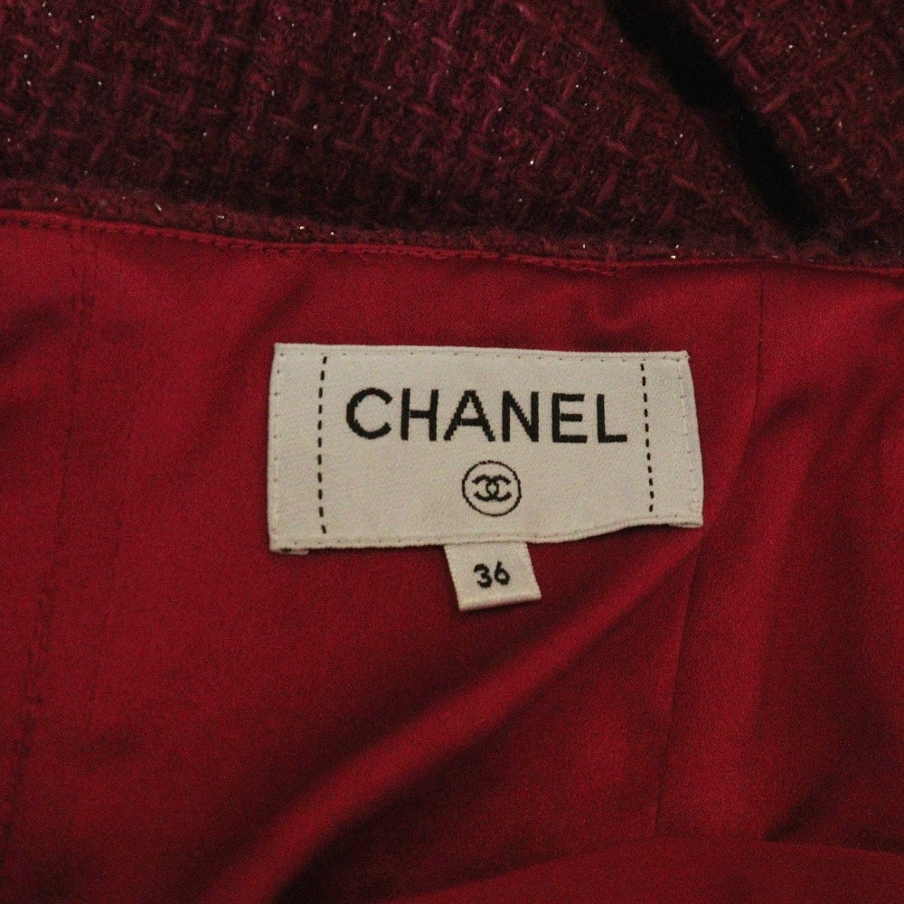 CHANEL(シャネル) ココマーク 金ボタン 裾ジップ ツイード ミディアム タイトスカート ピンク レディース P55197V41285