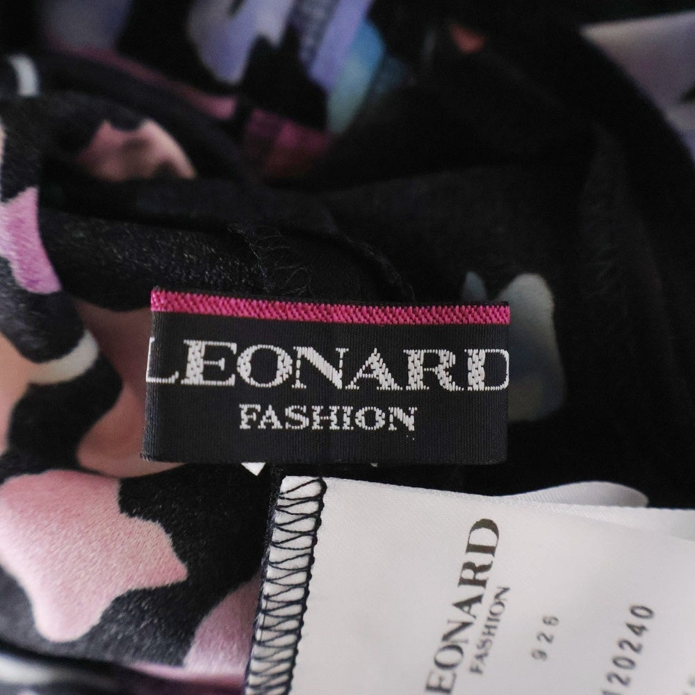 LEONARD(レオナール) フラワー 花 総柄プリント アセテート 五分袖 ミディアムワンピース ドレス ブラック/ピンク レディース 0120240