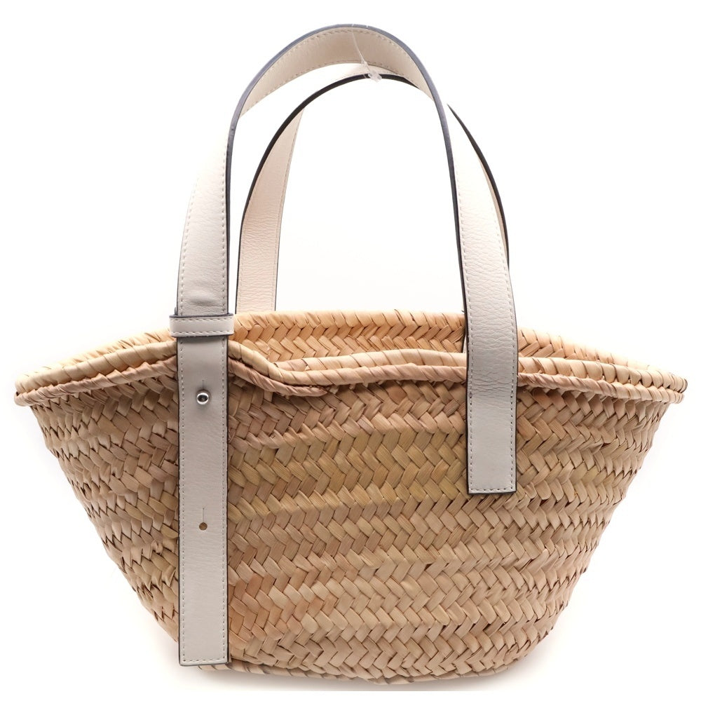LOEWE(ロエベ) かごバッグ バスケットバッグ スモール ハンドバッグ ホワイト×ナチュラル レザー×ヤシの葉 レディース