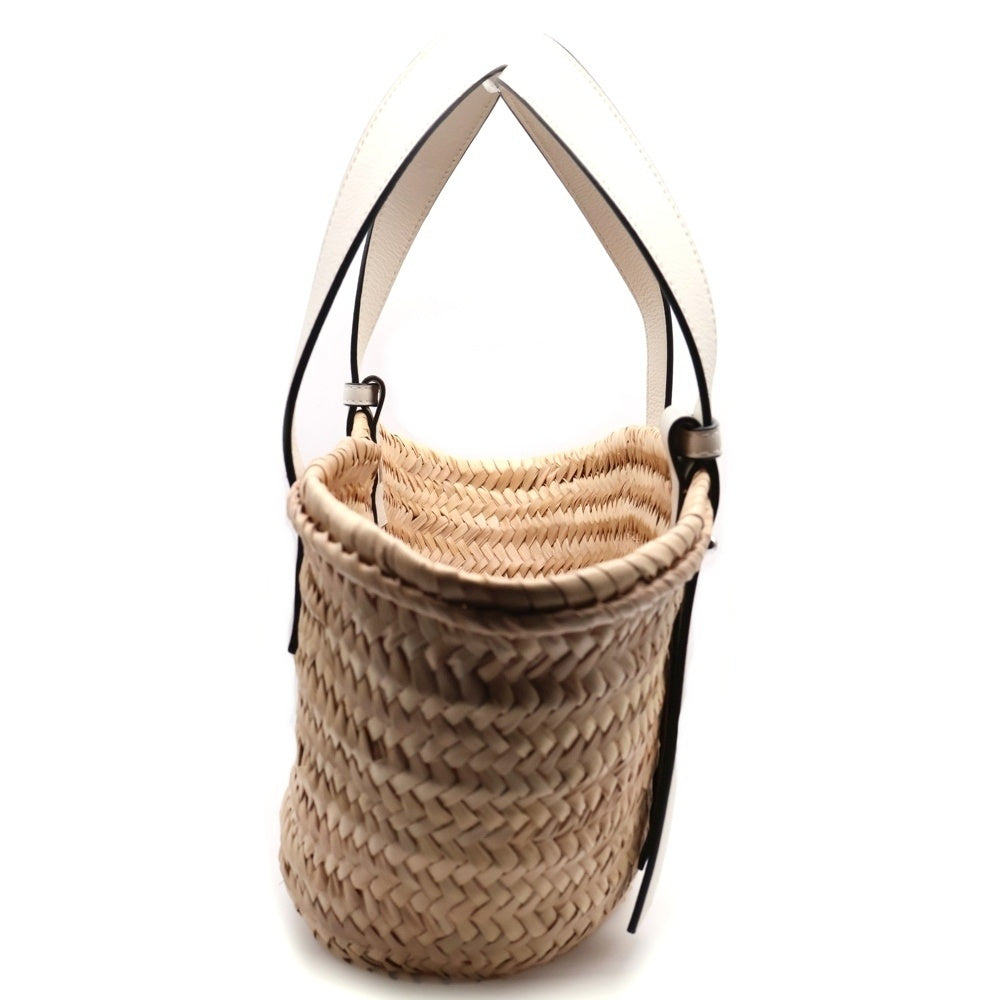 LOEWE(ロエベ) かごバッグ バスケットバッグ スモール ハンドバッグ ホワイト×ナチュラル レザー×ヤシの葉 レディース