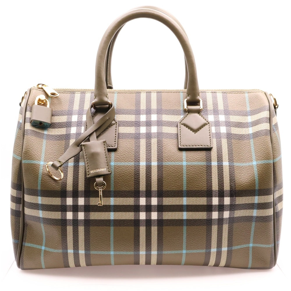 BURBERRY(バーバリー) ヴィンテージチェック ボストンバッグ ハンドバッグ ゴールド金具 ボウリングバッグ オリーブグリーン ゴールド金具 8074511