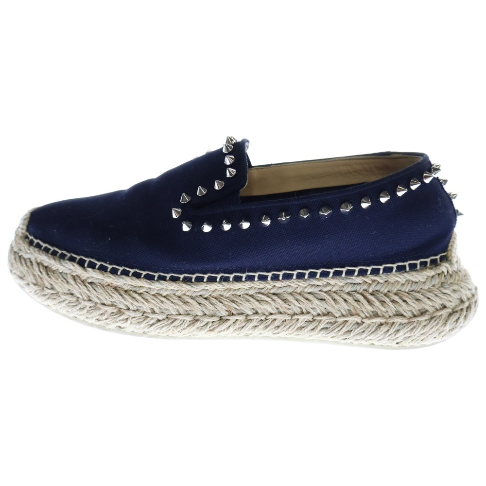 CHRISTIAN LOUBOUTIN(クリスチャンルブタン) ESPABOAT FLAT エスパドリーユ スパイクスタッズ ローカットシューズ スニーカー ネイビー/ベージュ レディース 3210486