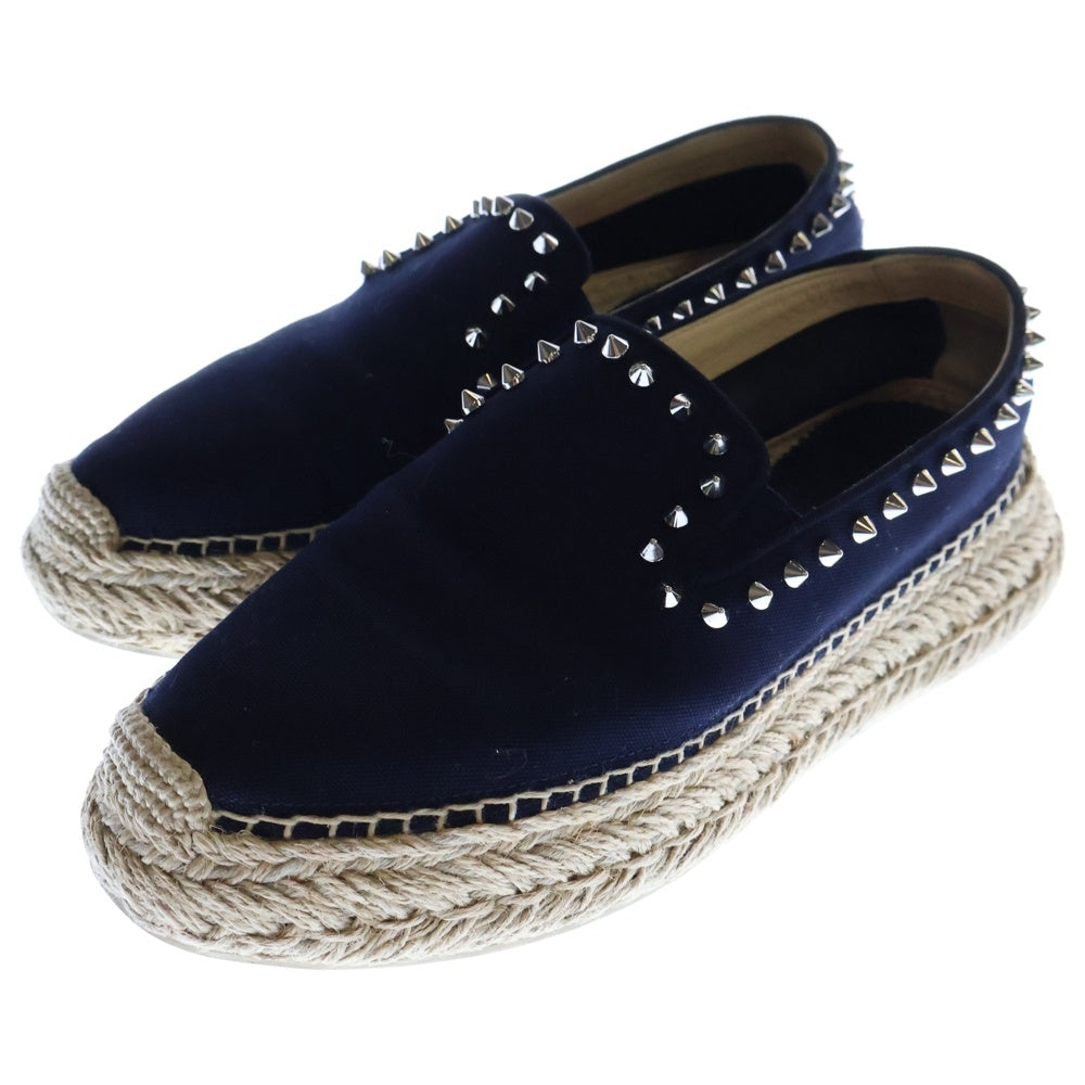 CHRISTIAN LOUBOUTIN(クリスチャンルブタン) ESPABOAT FLAT エスパドリーユ スパイクスタッズ ローカットシューズ スニーカー ネイビー/ベージュ レディース 3210486