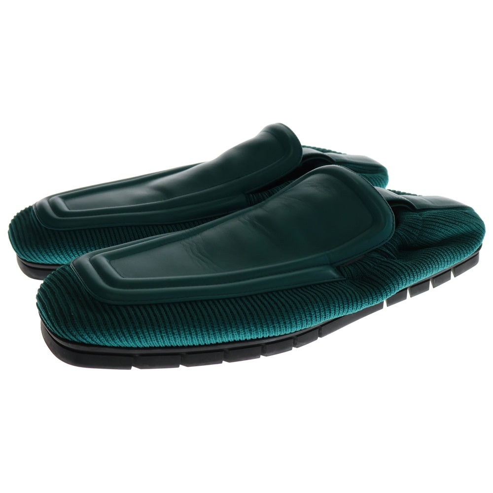 BOTTEGA VENETA(ボッテガヴェネタ) ニット切り替え レザー スクエアトゥ スリッポン ローカットシューズ グリーン