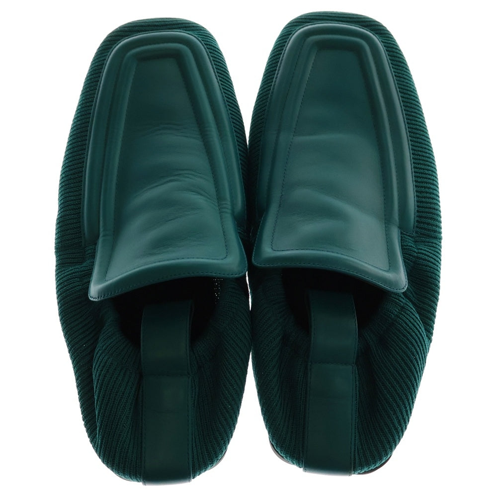 BOTTEGA VENETA(ボッテガヴェネタ) ニット切り替え レザー スクエアトゥ スリッポン ローカットシューズ グリーン