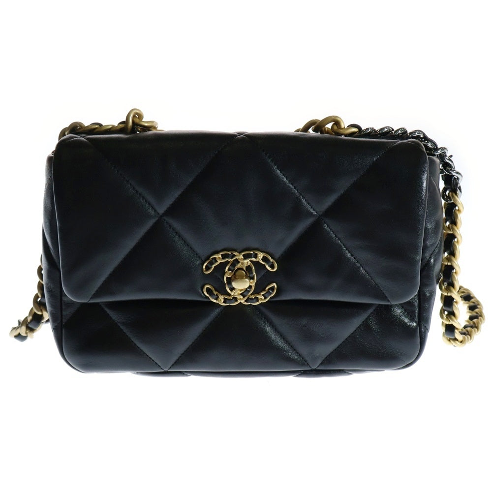 CHANEL(シャネル) シャネル19 マトラッセ チェーン ショルダーバッグ ブラック ラムスキン ゴールド×シルバー金具 AS1160