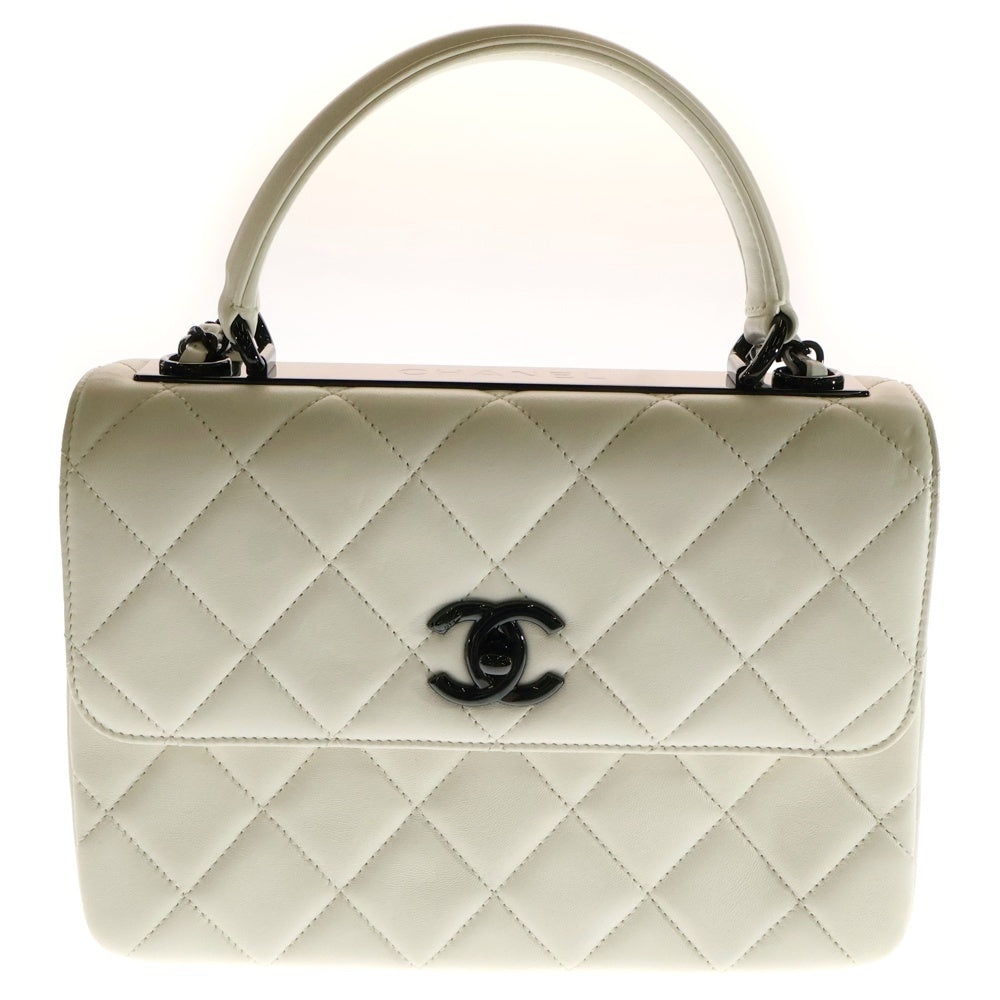 CHANEL(シャネル) トレンディCC トップハンドル 2WAY ショルダーバッグ ハンドバッグ ホワイト ラムスキン ブラック金具 A92236