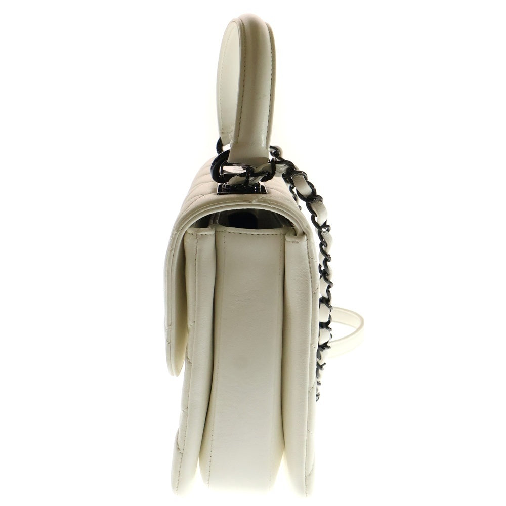 CHANEL(シャネル) トレンディCC トップハンドル 2WAY ショルダーバッグ ハンドバッグ ホワイト ラムスキン ブラック金具 A92236