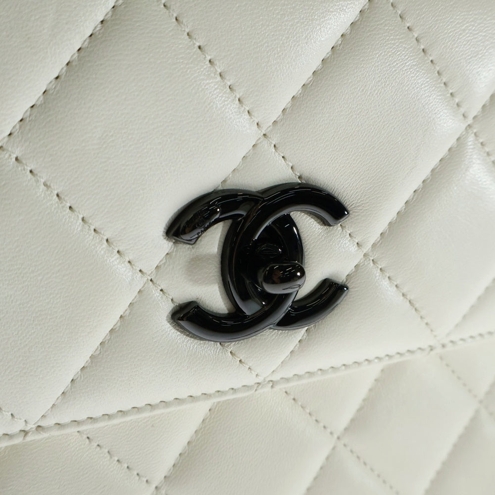 CHANEL(シャネル) トレンディCC トップハンドル 2WAY ショルダーバッグ ハンドバッグ ホワイト ラムスキン ブラック金具 A92236