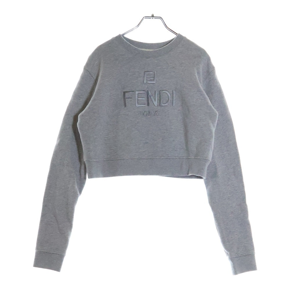 FENDI(フェンディ) フロントロゴ刺繍 ショート丈 クロップド クルーネック プルオーバースウェットトレーナー グレー レディース FS9648AT1O