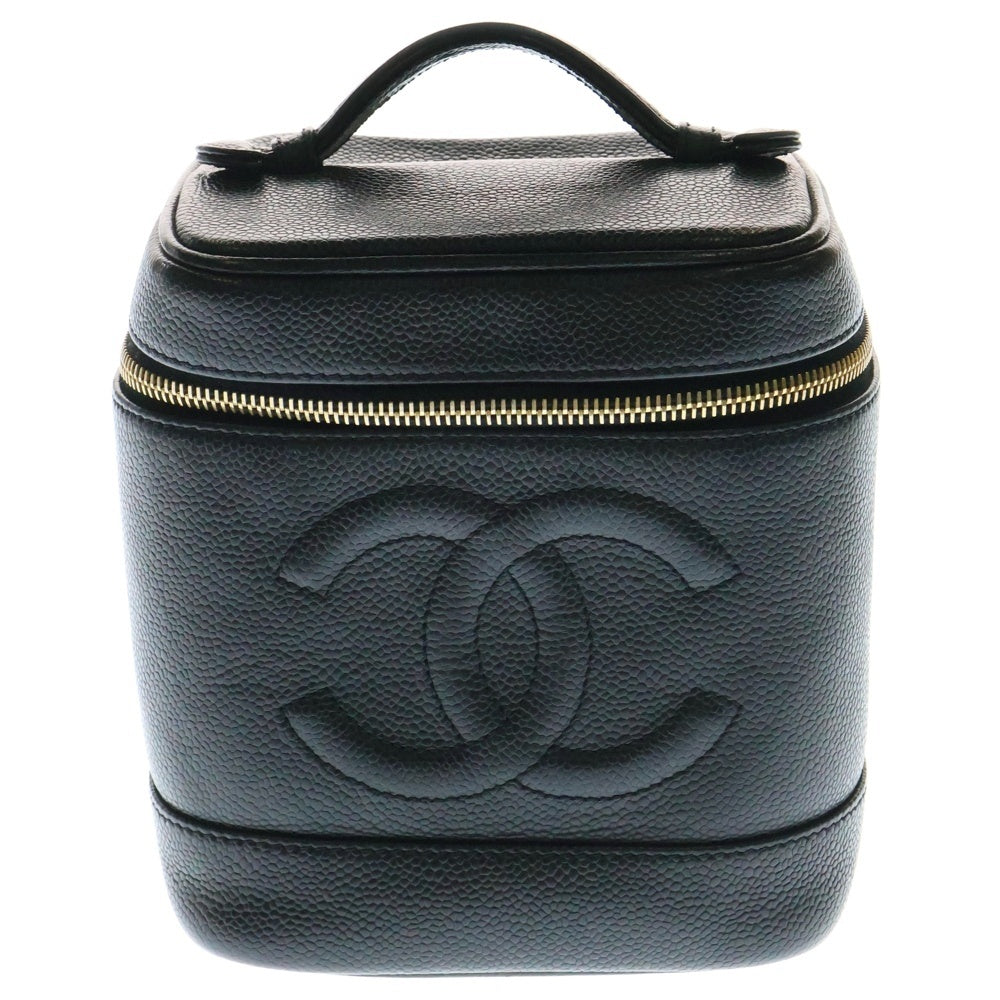 CHANEL(シャネル) ココマーク キャビアスキン バニティバッグ 化粧ポーチ ゴールド金具 ブラック A01998 6番台