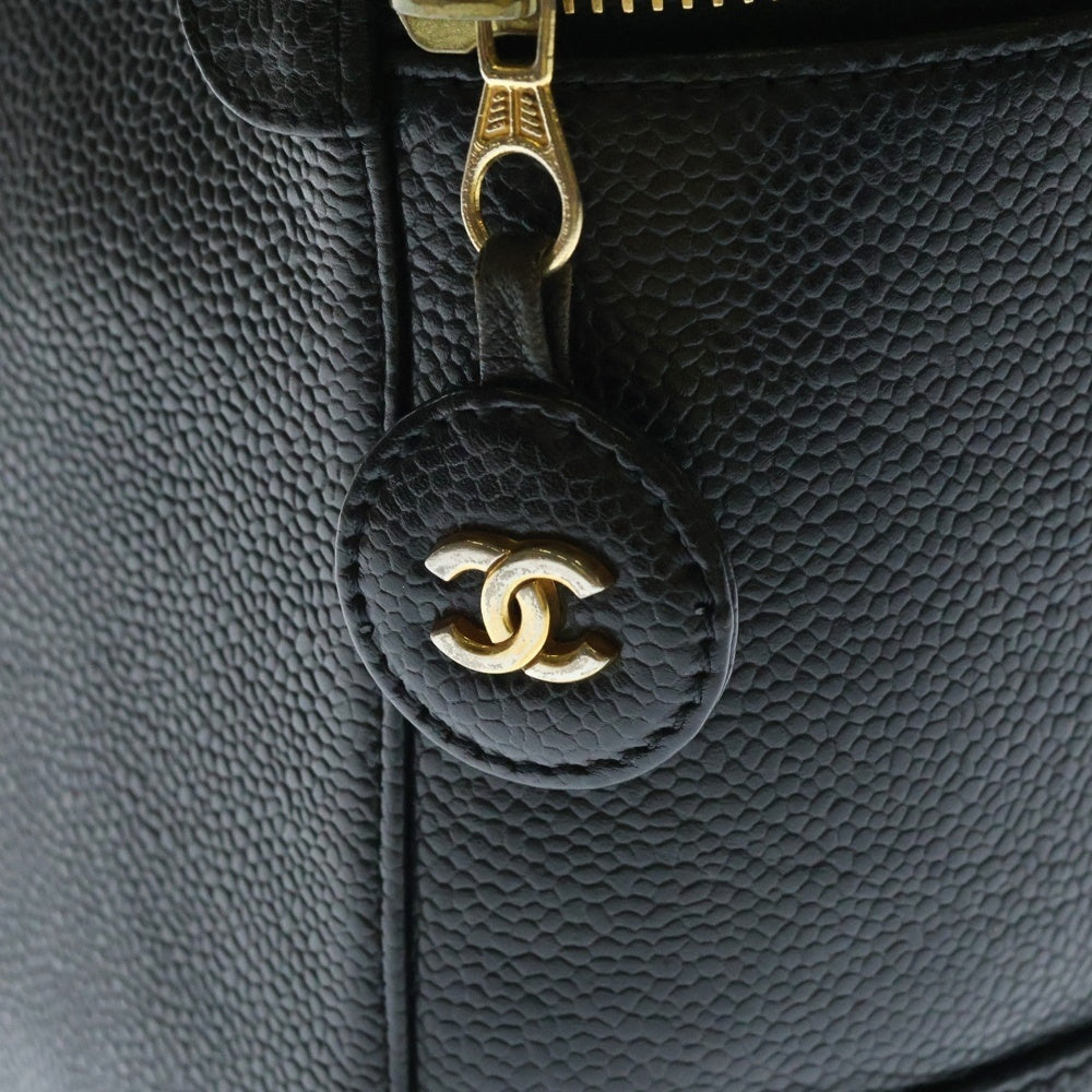 CHANEL(シャネル) ココマーク キャビアスキン バニティバッグ 化粧ポーチ ゴールド金具 ブラック A01998 6番台