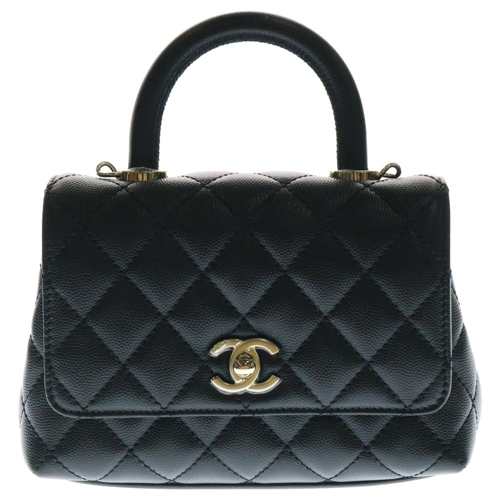 CHANEL(シャネル) ココハンドル XXS ブラック キャビアスキン ランダムプレート トップハンドル ゴールド金具 AS2215