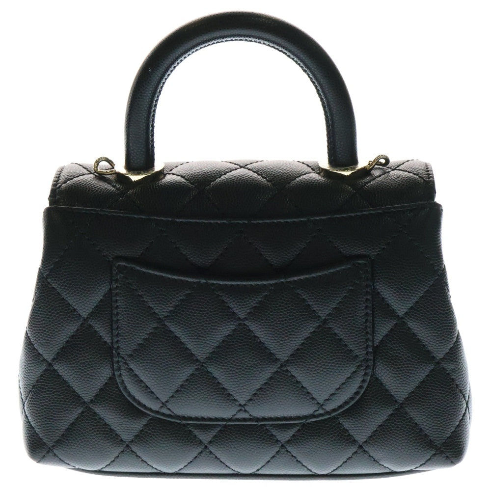 CHANEL(シャネル) ココハンドル XXS ブラック キャビアスキン ランダムプレート トップハンドル ゴールド金具 AS2215