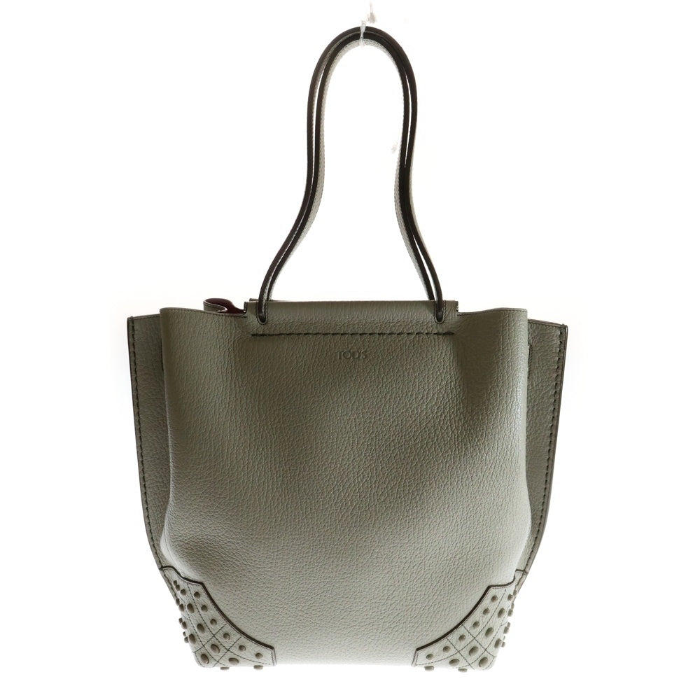 TOD'S(トッズ) ウェーブトートバッグ ハンドバッグ グレージュ×レッド レザー