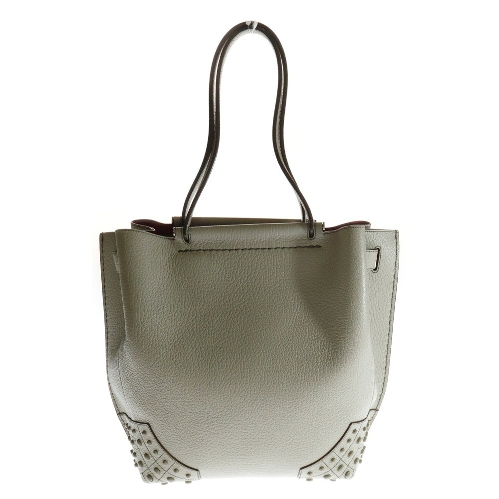 TOD'S(トッズ) ウェーブトートバッグ ハンドバッグ グレージュ×レッド レザー
