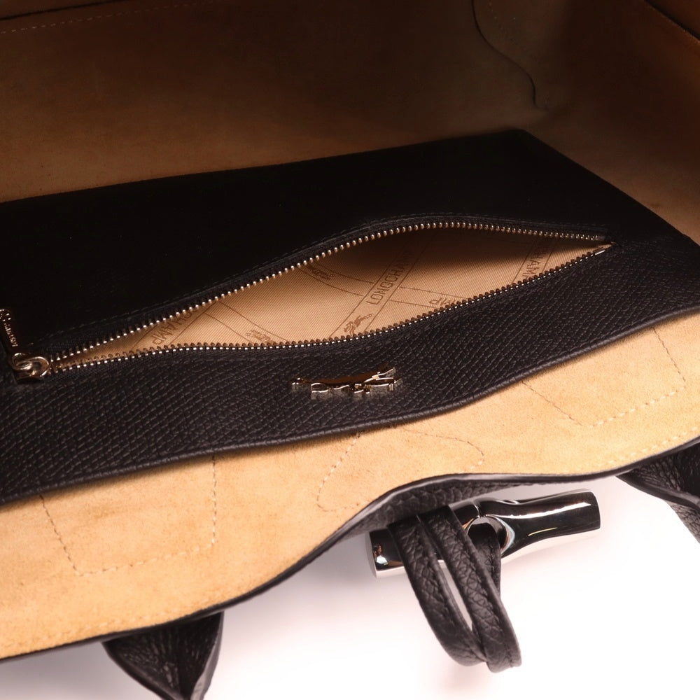 LONGCHAMP(ロンシャン) ROSEAU 2WAYバッグ ハンドバッグ ショルダーバッグ ブラック シルバー金具 レザー