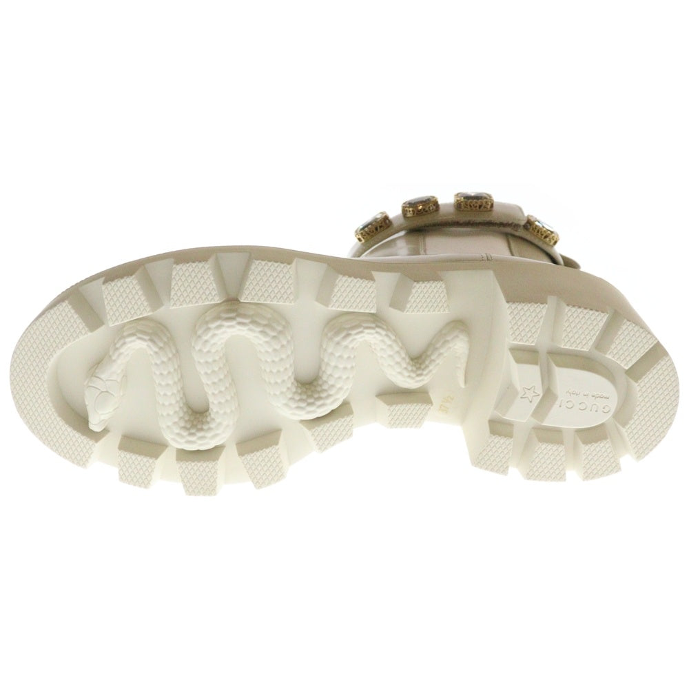 GUCCI(グッチ) アンクルブーツ ベージュ レザー サイドゴア クリスタル 37.5