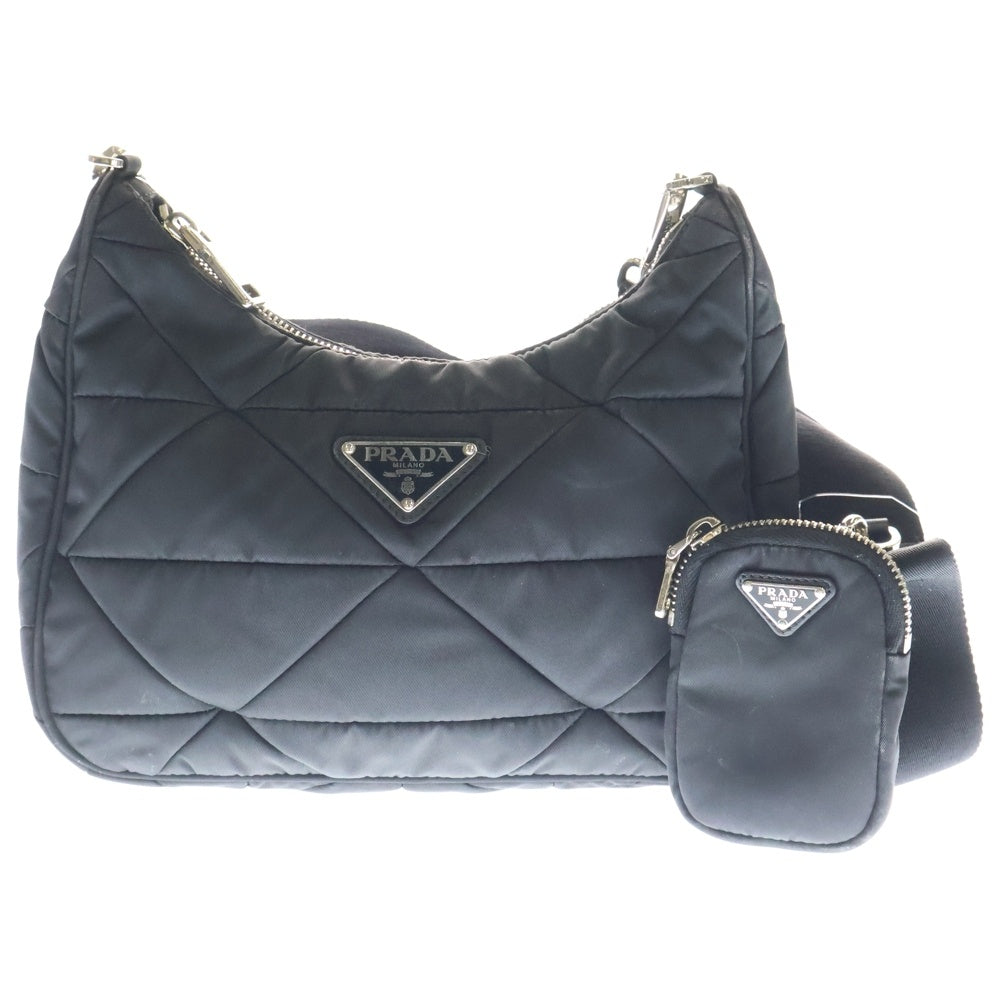PRADA(プラダ) パデッド ショルダーバッグ ミニバッグ 三角ロゴ ブラック ナイロン シルバー金具 1BC151