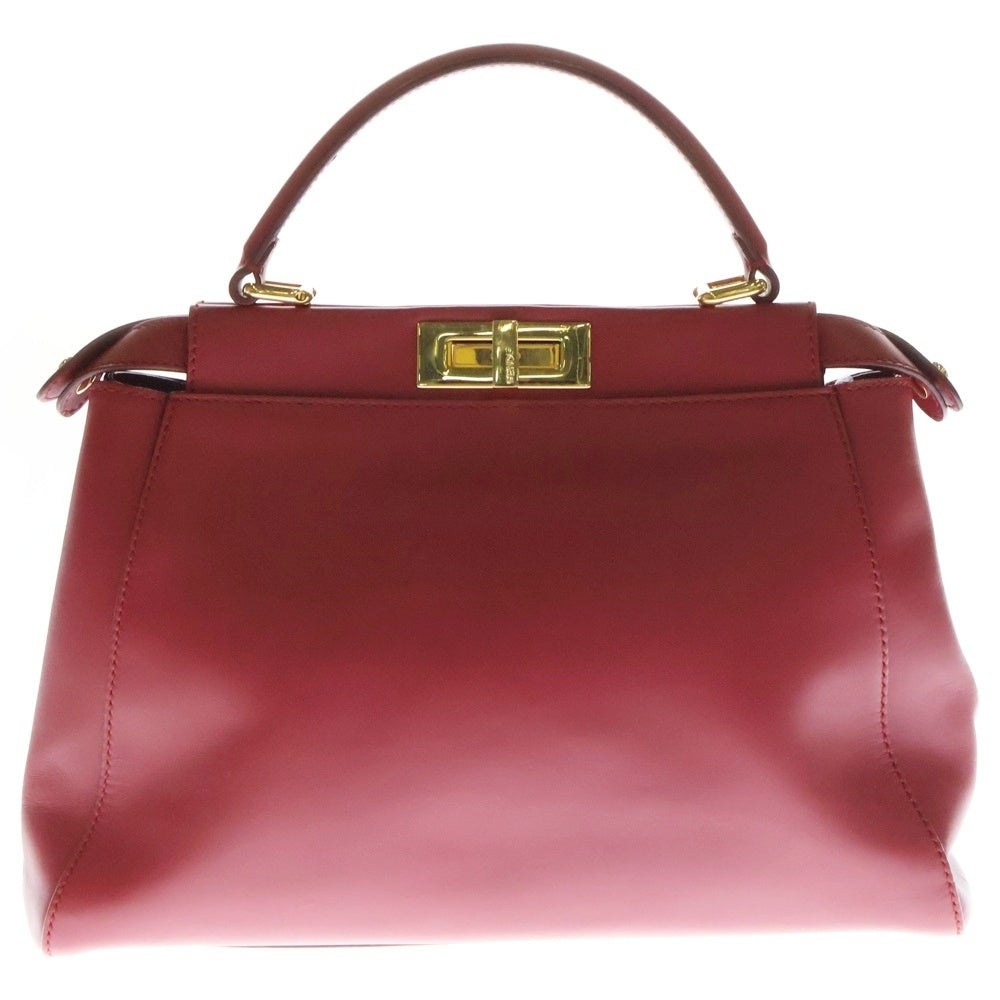 FENDI(フェンディ) Peekaboo ピーカブー セレリア ミディアム レザー ビーズドット柄 ライニング 2WAY ハンド ショルダーバッグ ゴールド金具 レッド 8BN226