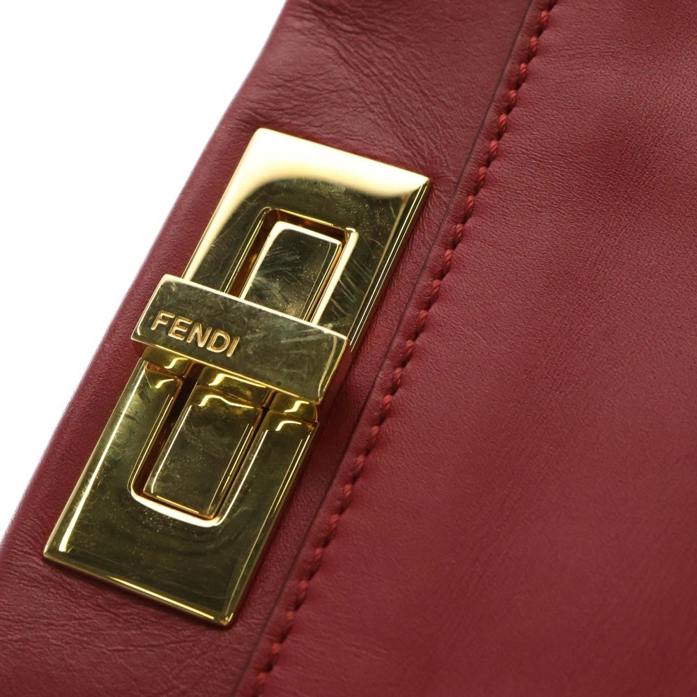FENDI(フェンディ) Peekaboo ピーカブー セレリア ミディアム レザー ビーズドット柄 ライニング 2WAY ハンド ショルダーバッグ ゴールド金具 レッド 8BN226