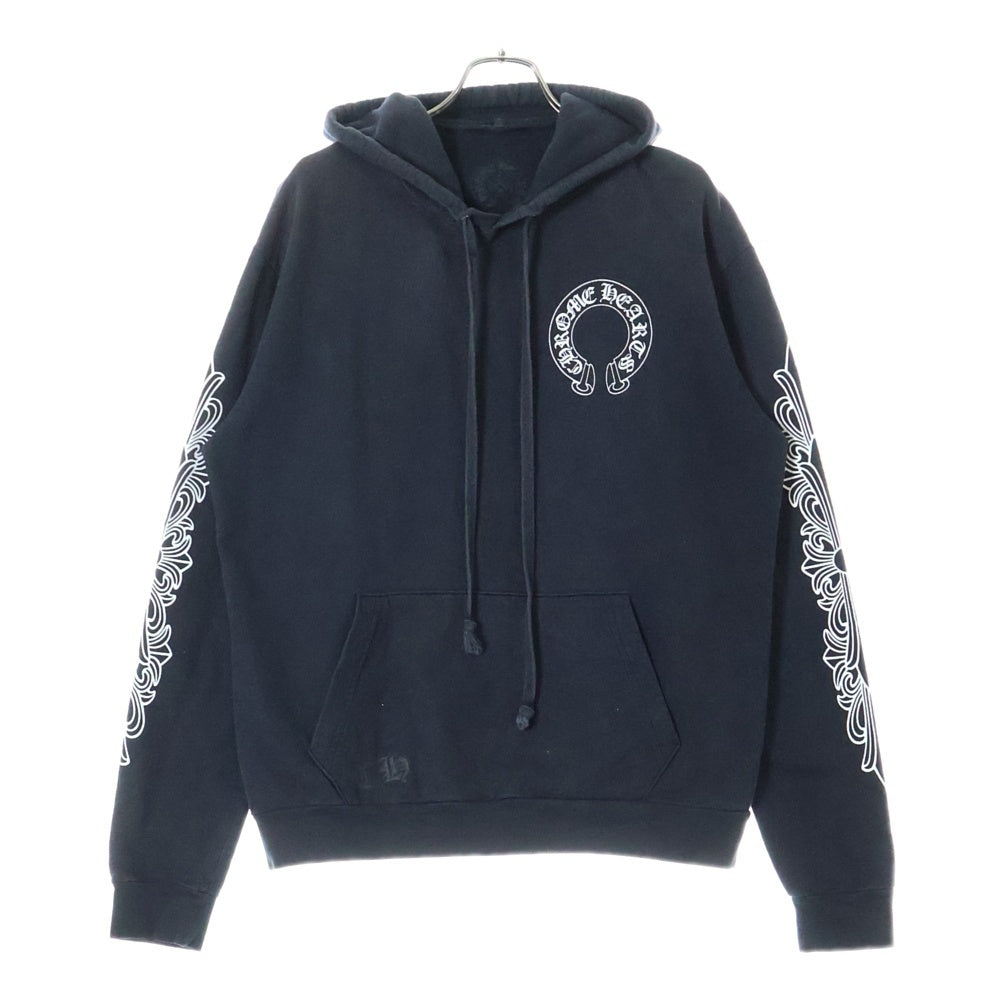 CHROME HEARTS(クロムハーツ) SWTSHRT PLVR バックホースシュー 袖フローラルクロス プルオーバーパーカー 長袖パーカー ブラック