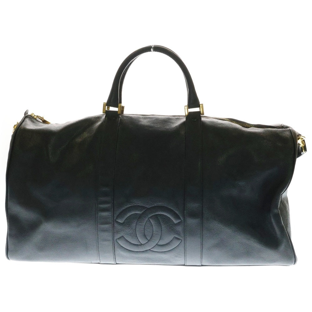 CHANEL(シャネル) ココマーク キャビアスキン レザー 2WAY ハンド ショルダー ボストンバッグ ゴールド金具 ブラック