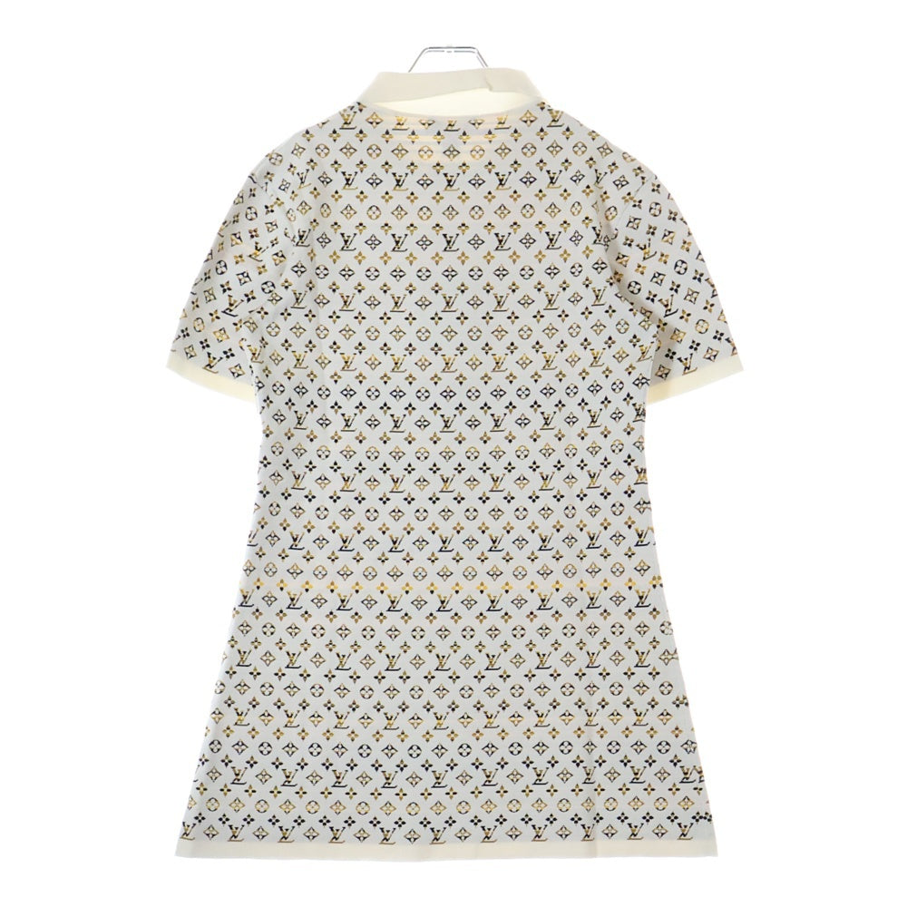 LOUIS VUITTON(ルイヴィトン) モノグラム ジャカード 総柄 シルクニット 半袖 ポロドレス ワンピース ホワイト/イエロー レディース RW231B 217 FOKD89