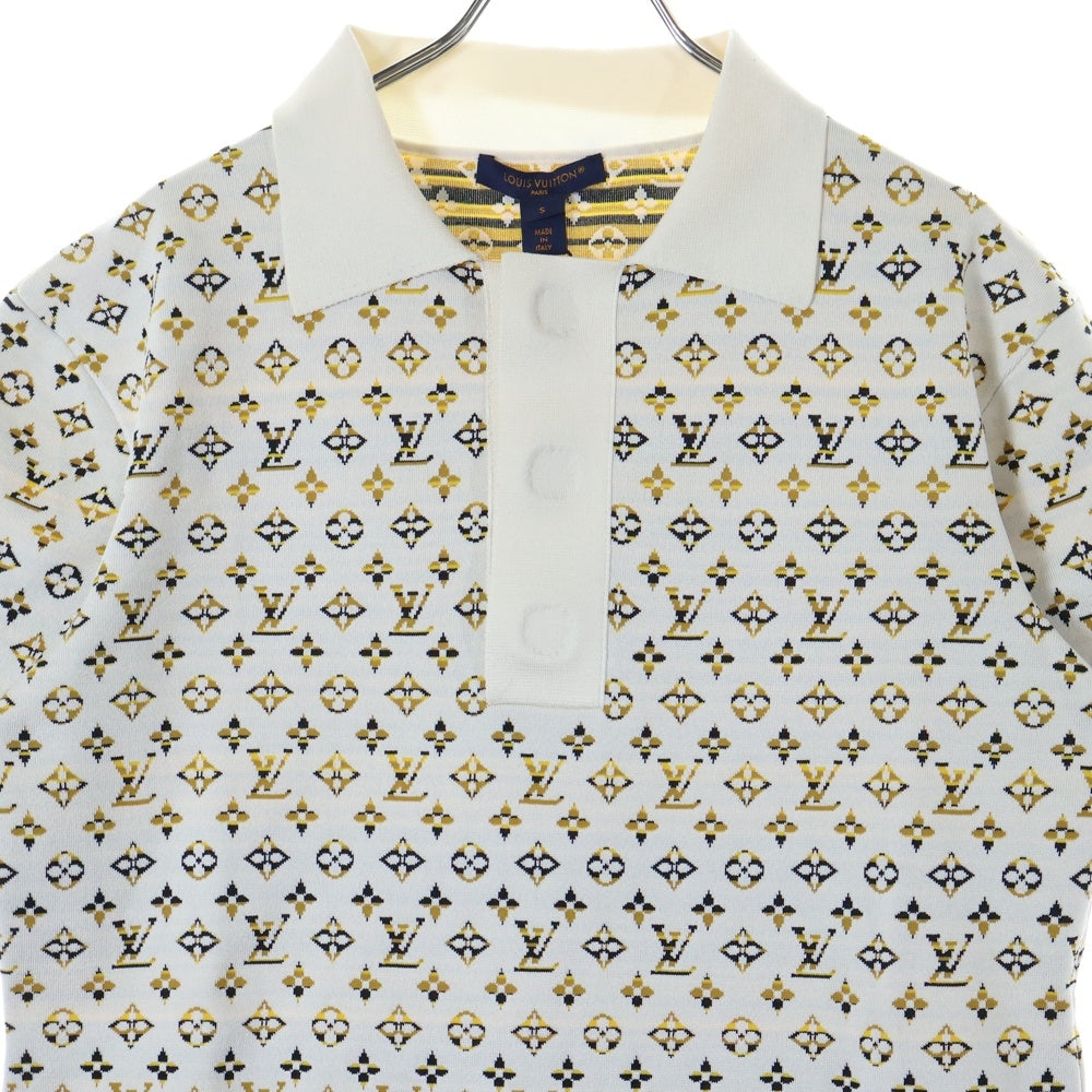LOUIS VUITTON(ルイヴィトン) モノグラム ジャカード 総柄 シルクニット 半袖 ポロドレス ワンピース ホワイト/イエロー レディース RW231B 217 FOKD89