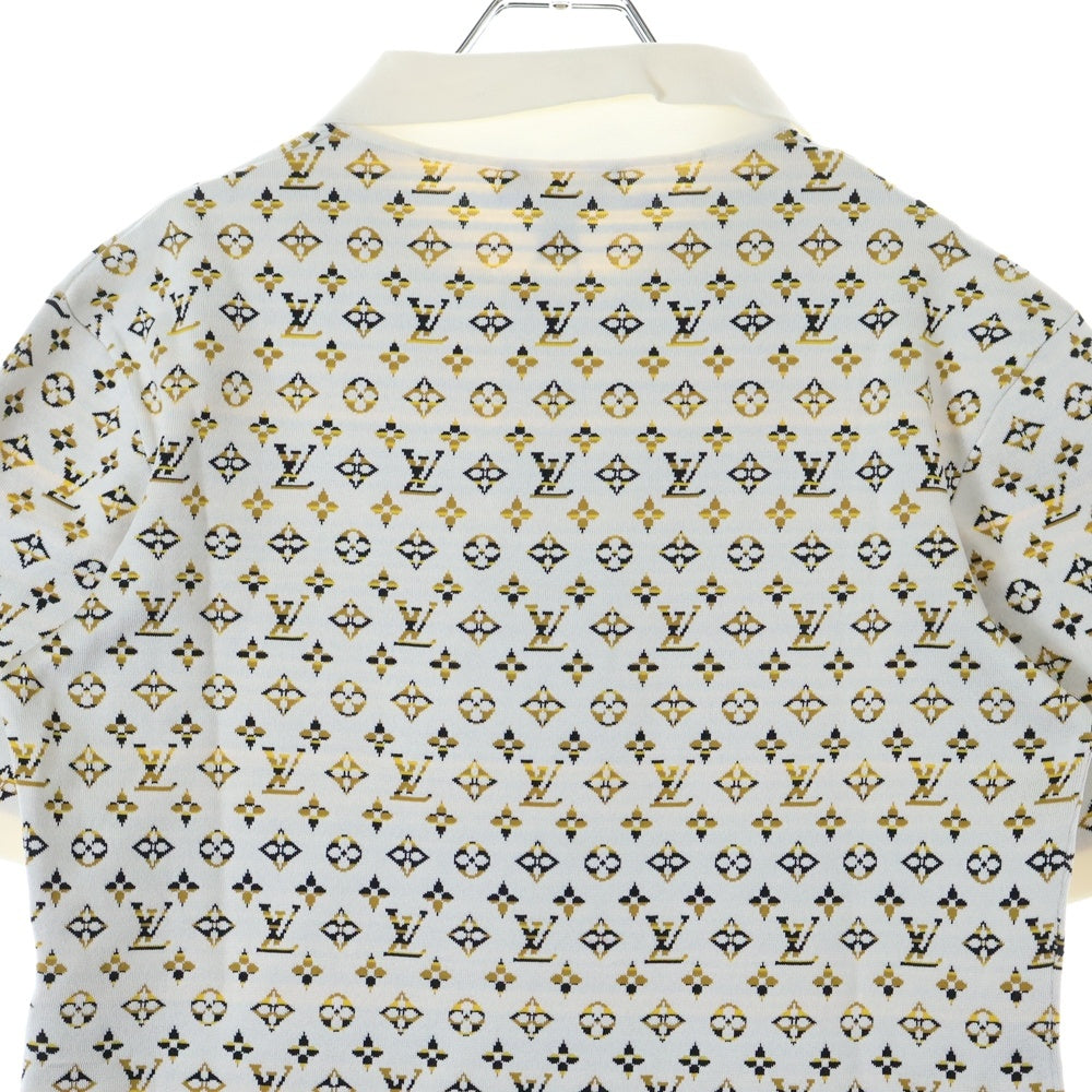 LOUIS VUITTON(ルイヴィトン) モノグラム ジャカード 総柄 シルクニット 半袖 ポロドレス ワンピース ホワイト/イエロー レディース RW231B 217 FOKD89