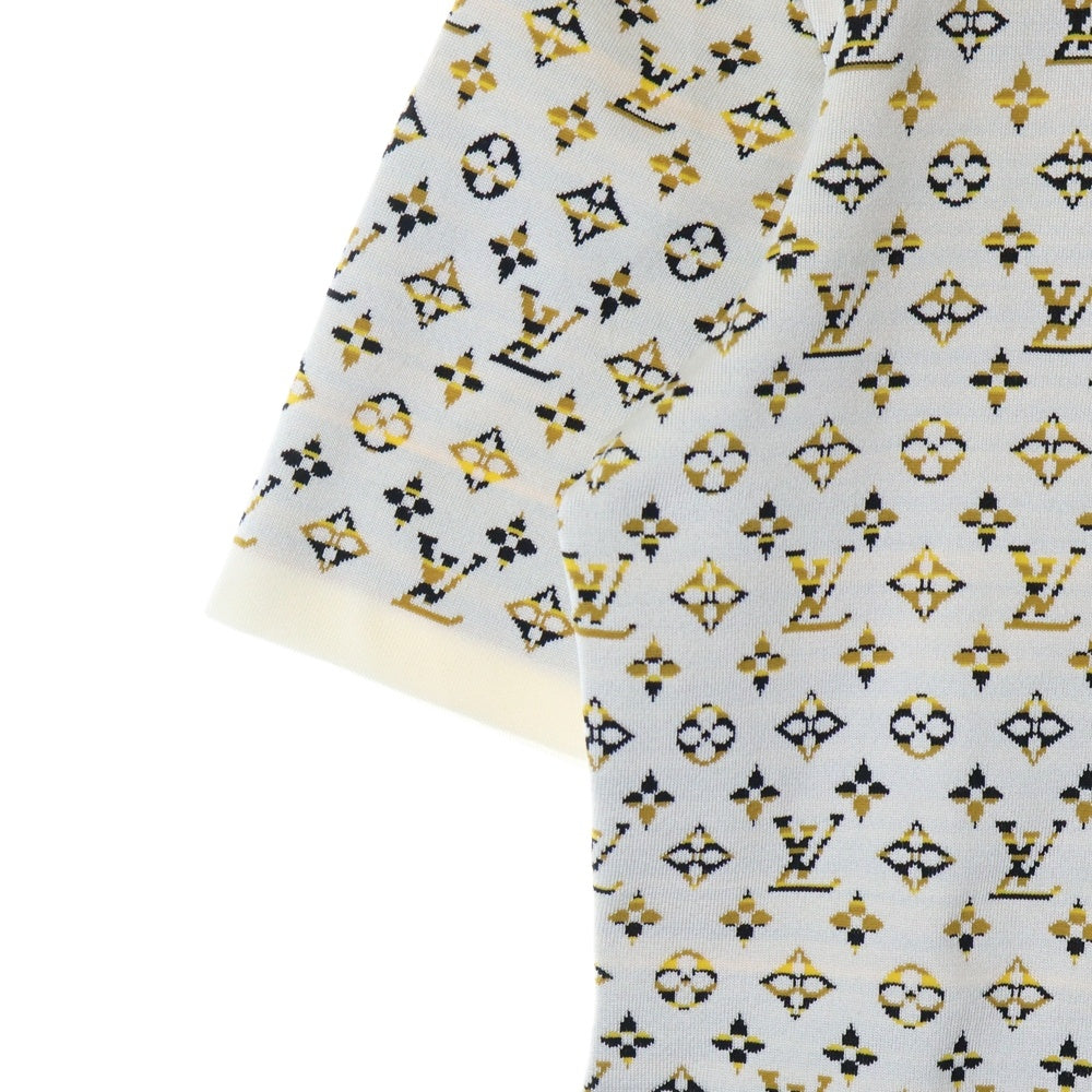 LOUIS VUITTON(ルイヴィトン) モノグラム ジャカード 総柄 シルクニット 半袖 ポロドレス ワンピース ホワイト/イエロー レディース RW231B 217 FOKD89