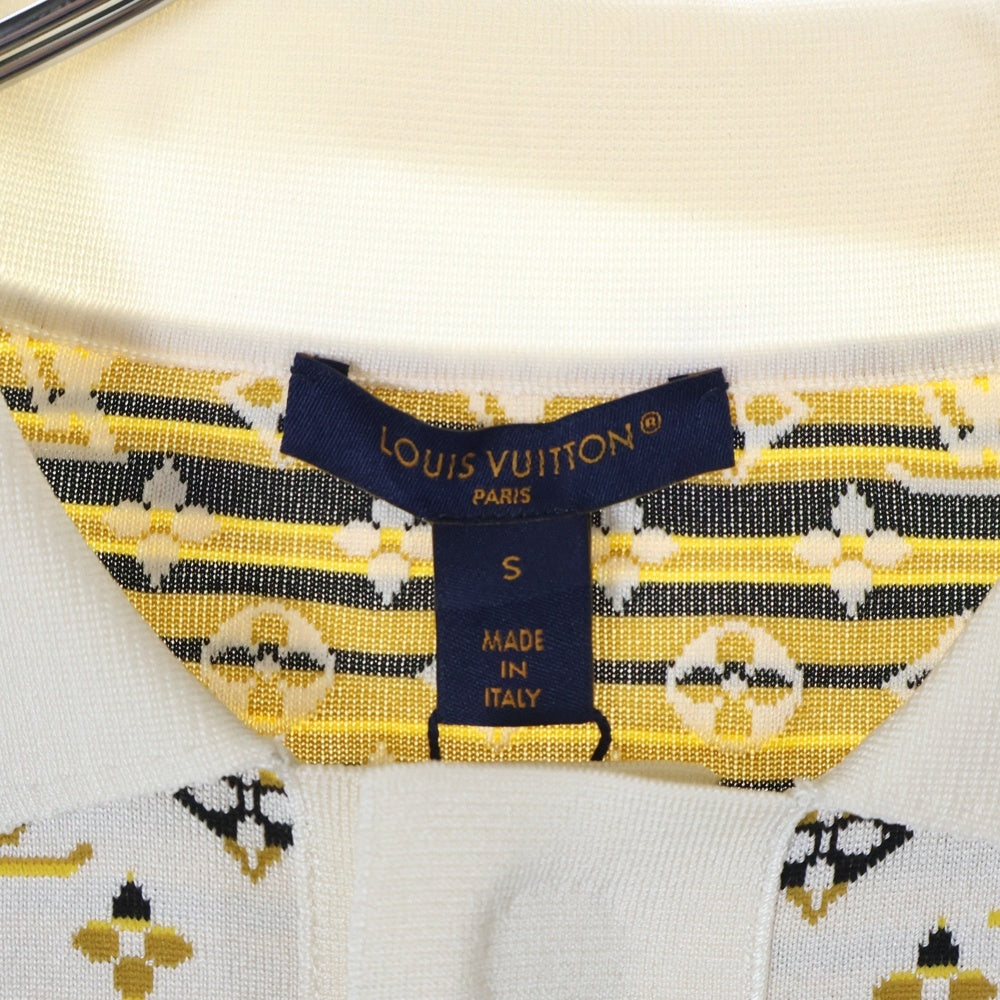 LOUIS VUITTON(ルイヴィトン) モノグラム ジャカード 総柄 シルクニット 半袖 ポロドレス ワンピース ホワイト/イエロー レディース RW231B 217 FOKD89