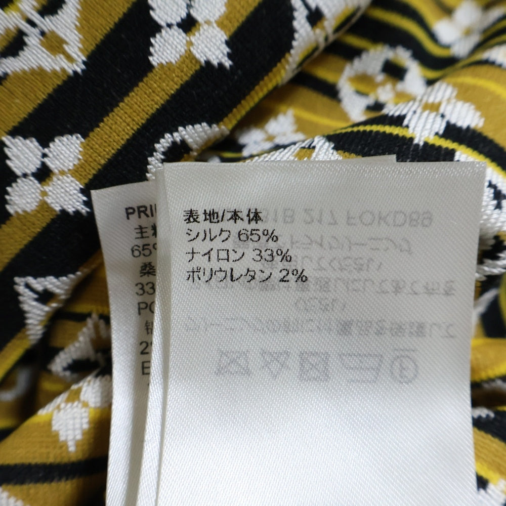 LOUIS VUITTON(ルイヴィトン) モノグラム ジャカード 総柄 シルクニット 半袖 ポロドレス ワンピース ホワイト/イエロー レディース RW231B 217 FOKD89