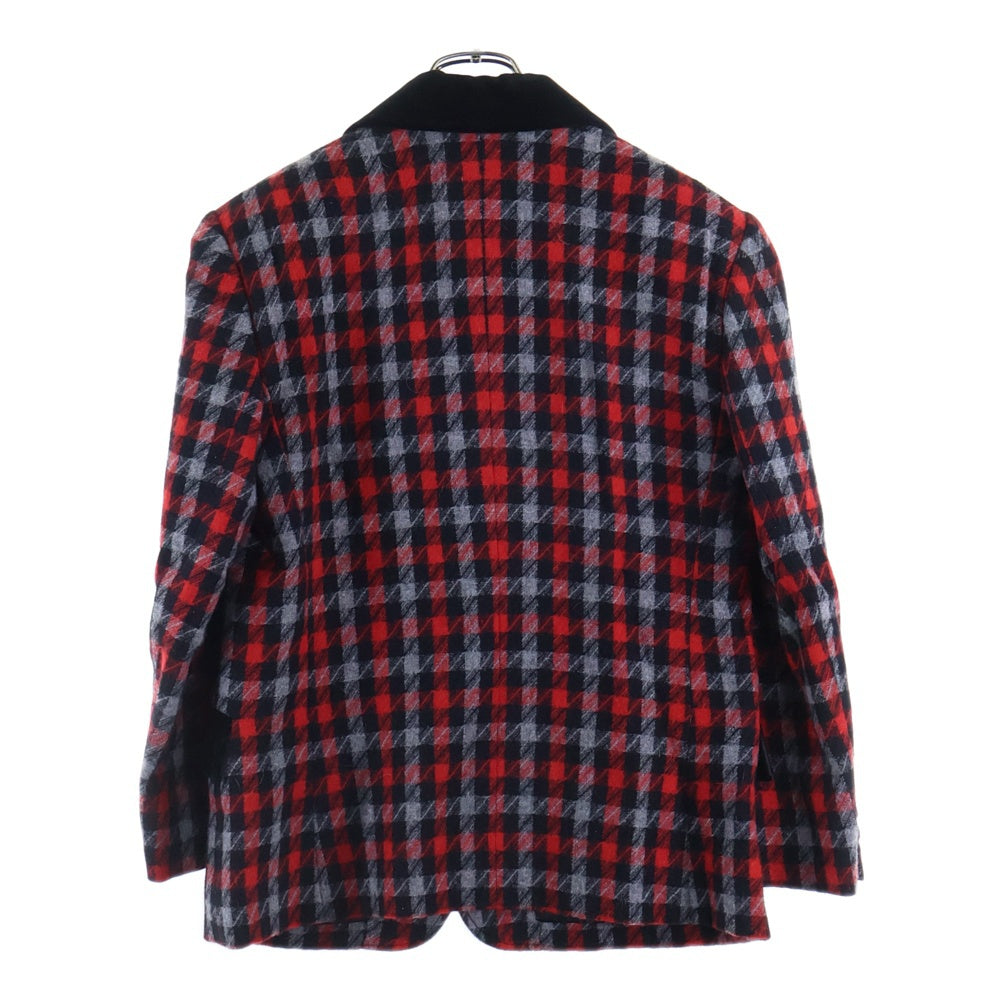 CELINE(セリーヌ) Houndstooth ハウンドトゥース パテッド ショルダー ベロアカラー テーラードジャケット レッド 千鳥