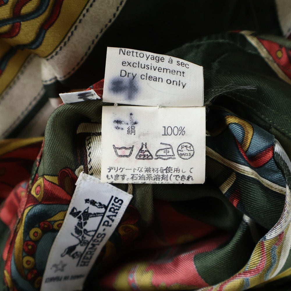HERMES(エルメス) 馬具 総柄プリント セリエカフスボタン シルク ロングスリーブ 長袖シャツ カーキ/グリーン