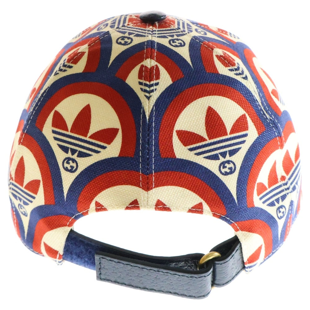 GUCCI(グッチ) ×adidas Trefoil Print Baseball アディダス トレフォイルロゴ プリント 総柄 キャンバス レザー 6パネル ベースボールキャップ レッド/ブルー 696485