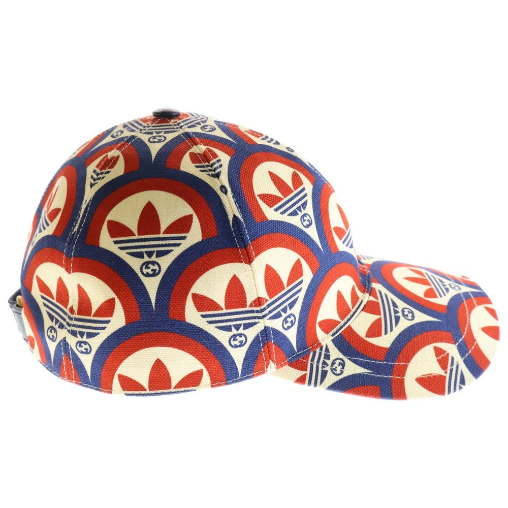 GUCCI(グッチ) ×adidas Trefoil Print Baseball アディダス トレフォイルロゴ プリント 総柄 キャンバス レザー 6パネル ベースボールキャップ レッド/ブルー 696485