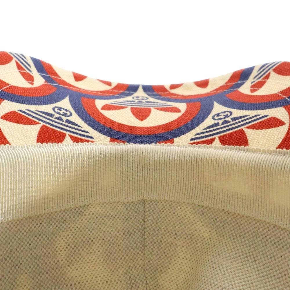 GUCCI(グッチ) ×adidas Trefoil Print Baseball アディダス トレフォイルロゴ プリント 総柄 キャンバス レザー 6パネル ベースボールキャップ レッド/ブルー 696485