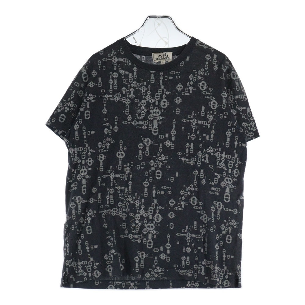 HERMES(エルメス) シェーヌダンクル 総柄プリント クルーネック 半袖Tシャツ カットソー グレー