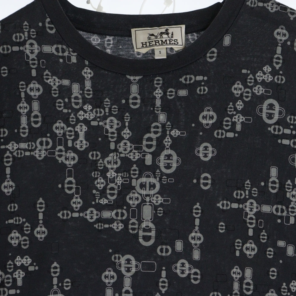 HERMES(エルメス) シェーヌダンクル 総柄プリント クルーネック 半袖Tシャツ カットソー グレー