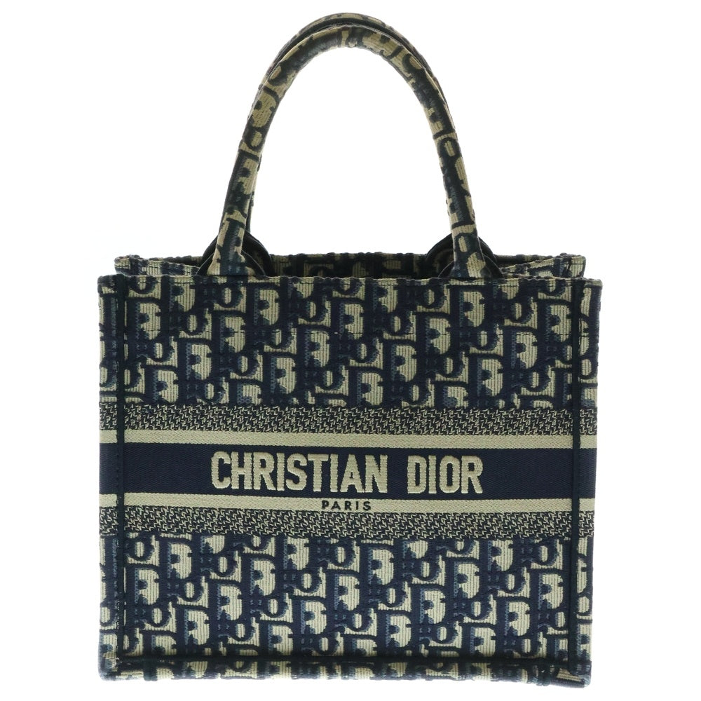 Christian Dior(クリスチャンディオール) BOOK TOTE SMALL ブックトート オブリーク柄キャンバスハンドバッグ ネイビー/ベージュ スモール レディース