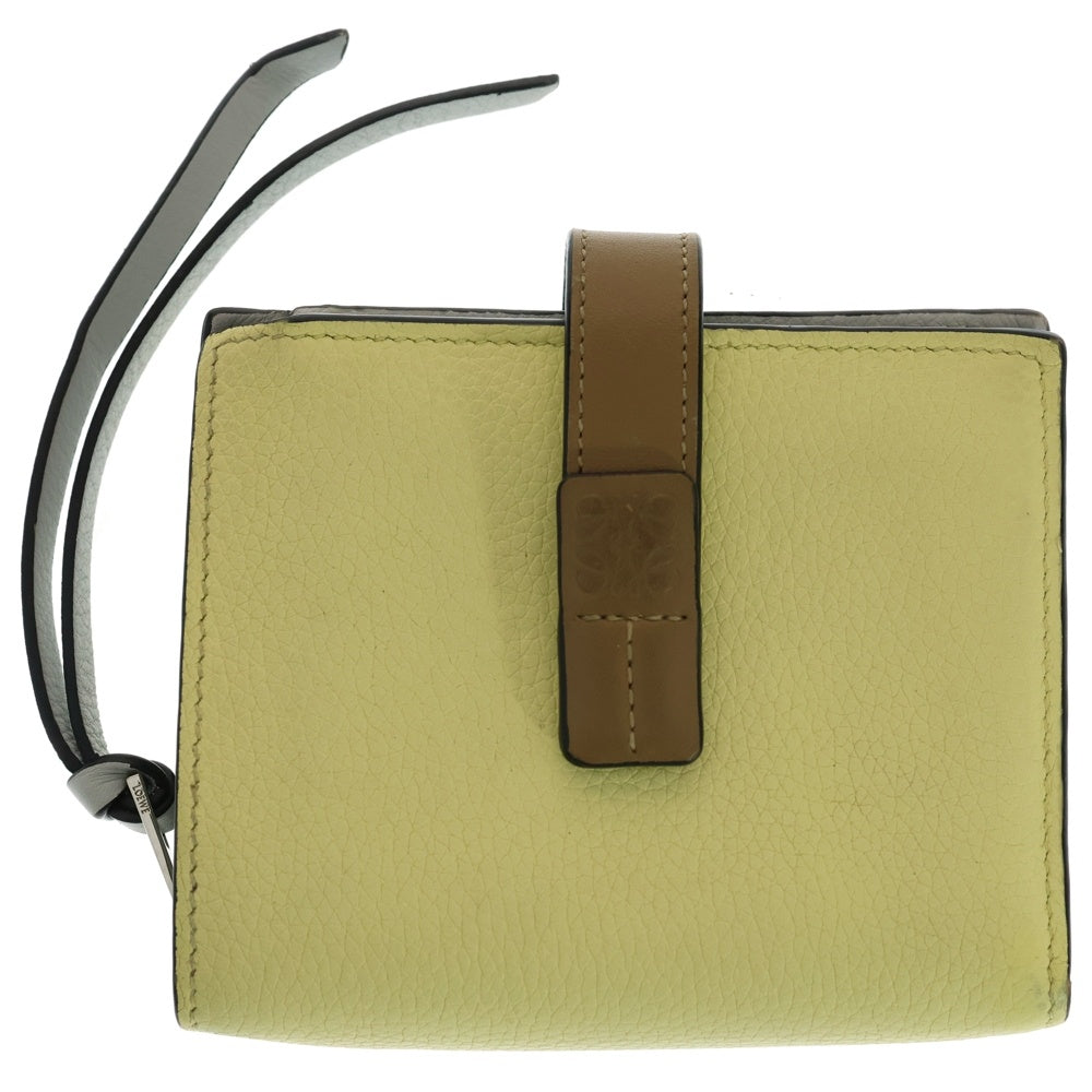 LOEWE(ロエベ) バーティカルウォレット スモール コンパクトウォレット 二つ折り財布 シルバー金具 アナグラム ライトイエロー×ブラウン