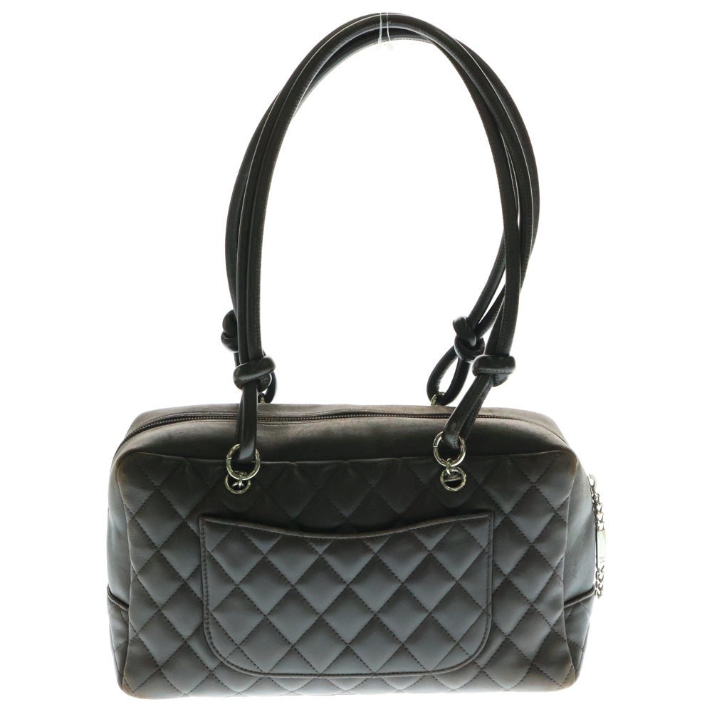 CHANEL(シャネル) カンボンライン キルティング ボーリングバッグ ハンドバッグ ブラウン×アイボリー ラムスキン シルバー金具 A25171