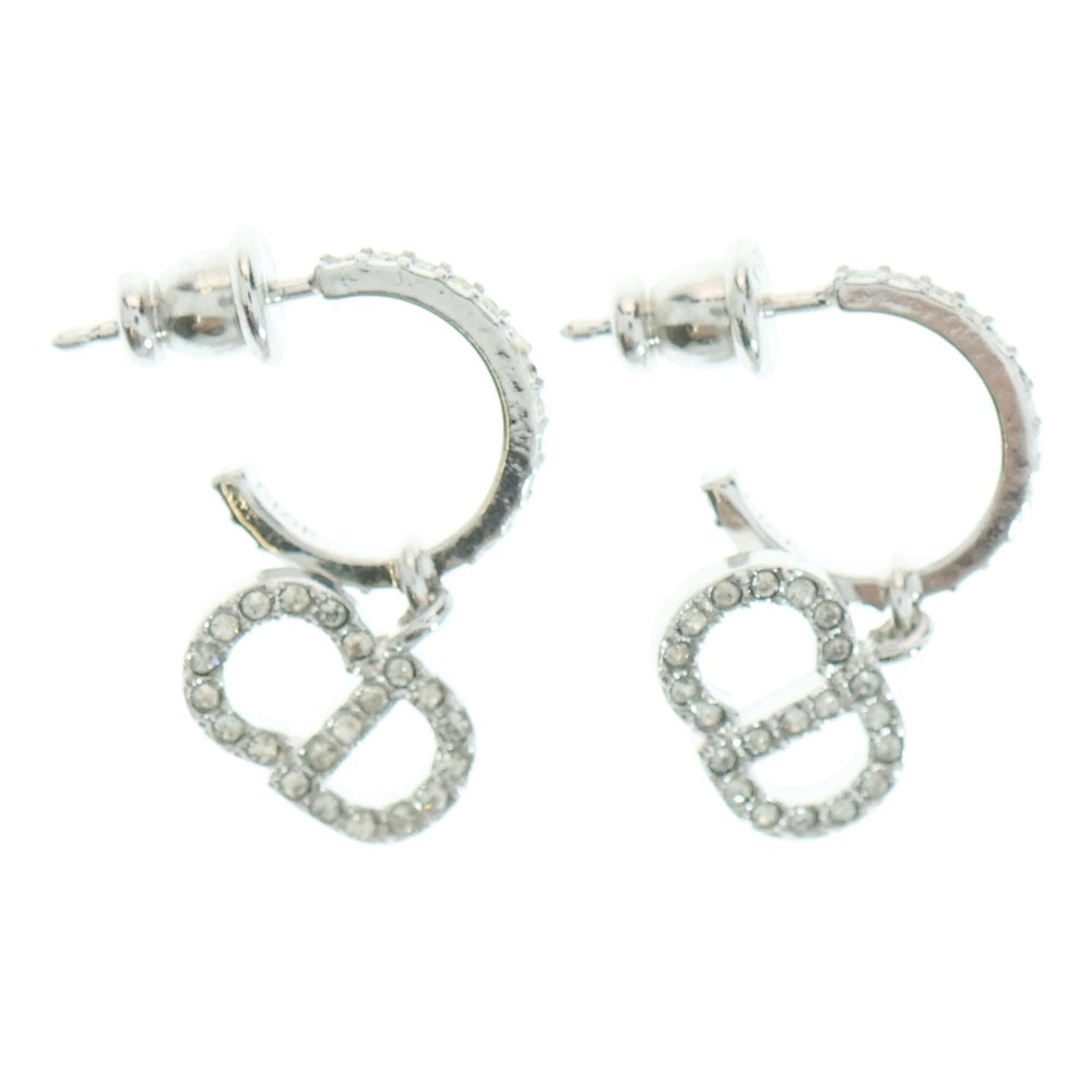 Christian Dior(クリスチャンディオール) CDロゴ ラインストーン フープ ドロップピアス シルバー