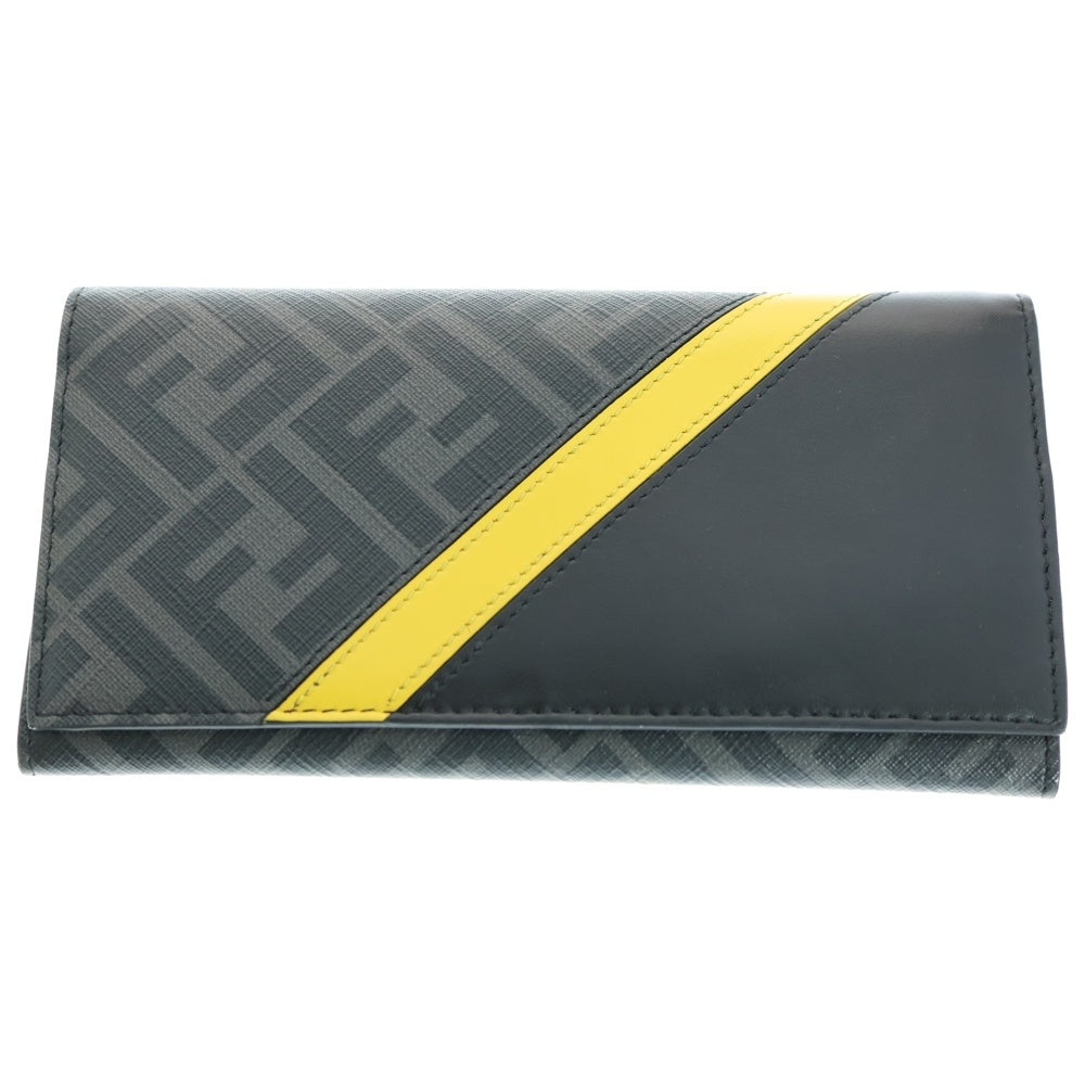 FENDI(フェンディ) コンチネンタル ズッカ柄 PVC レザー ロングウォレット 二つ折り 長財布 ブラック/イエロー 7M0264A9XSF0R2A
